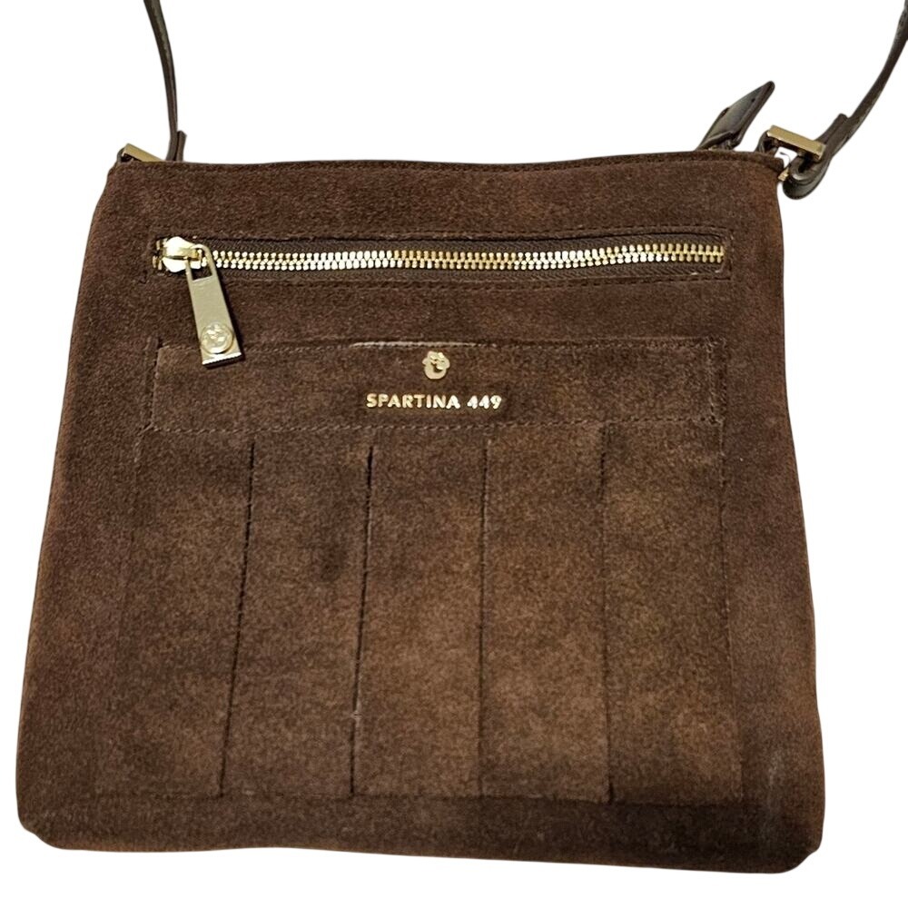 Spartina 449 Brown Suede and Leather Fringe Crossbody Bag with adjustable Strap